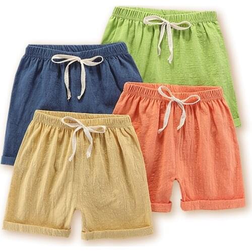 2-12Y Baby Teens Kids Beach Shorts for Boys Girls Clothing Summer Childrens Candy Color Loose Casual Cotton and Linen Pants
