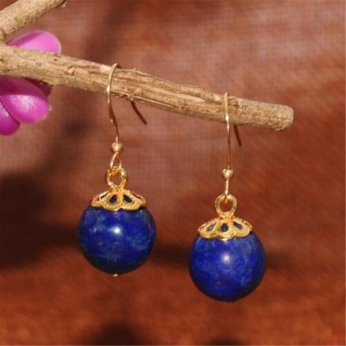 A pair Lapis lazuli Gemstone DIY Earrings 18K Ear hook DIY Charming Gift For Her Dangle Accessories Irregular women jewelry