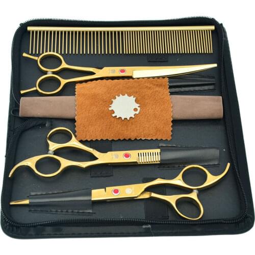 7.0" Professional Pet Scissors Set with Comb Japan 440c Dog Cutting Scissors Dog Grooming Tesoura Animal Thinning Shears B0016B