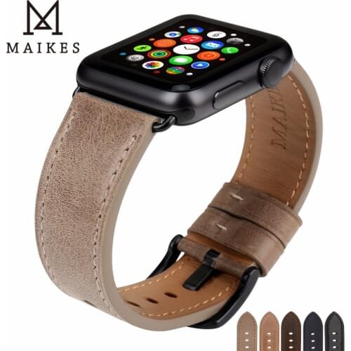 MAIKES Leather Watchband Replacement For Apple Watch Band 44mm 40mm / 42mm 38mm Series 4 3 2 1 All Models iWatch Watch Strap