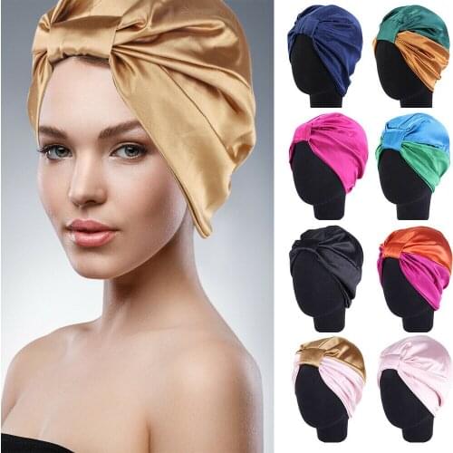 Women Sleep Hat Soft Pure Silk Charmeus Night Sleep Cap Hair Bonnet Silk Comfortable Head Cover Wide Elastic Band Hair Loss Cap