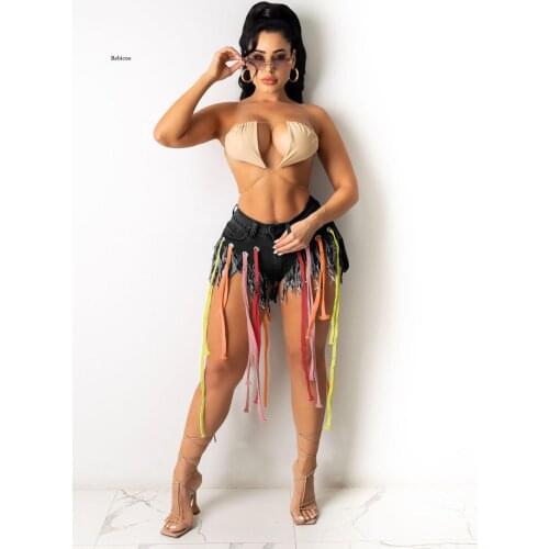 Women Short Jeans Solid Mid Waist Strechy Tassel Mini Denim Shorts Sexy Fashion Streetwear Casual Summer Clothes