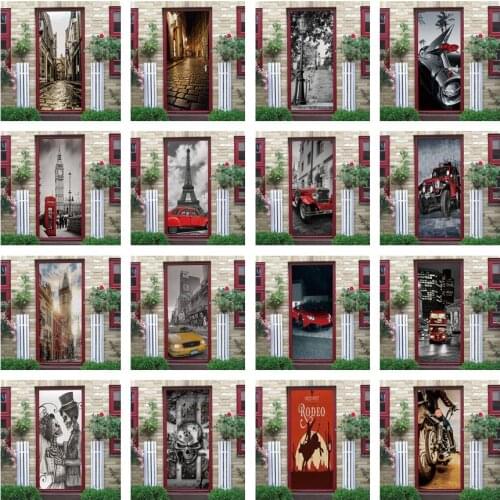 Street Red Car 3D Wallpaper For Door Living Room Bedroom Decoration Wall Sticker Mural DIY Decal Home Design Decor Deurstickers