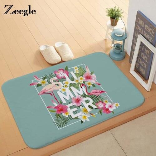 Zeegle Flamingo Pattern Coral Fleece Door Mats For Entrance Door Anti-slip Hallway Bath Rugs Kitchen Floor Mats Bedroom Carpet