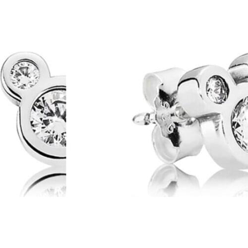 Authentic 925 Sterling Silver Dazzling Mouse Fashion Stud Earrings For Pandora Women Bead Charm Gift DIY Jewelry