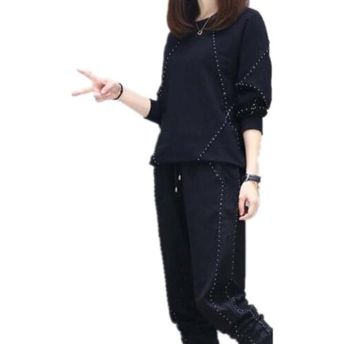 New Large Size 2 Sets Of Womens Sportswear Suit Spring Autumn Ladies Set Two-piece Womens Fashion Sweatshirt Pants Two-piece