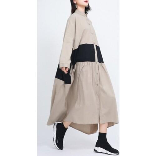 Spring 2021 Design Sense of The Elder Sister Big Swing Dress Temperament Light Mature Wind Day Cotton Linen Splicing Color Dress