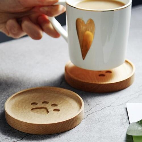 1PCS Wooden Coasters Cup Mat Cute Round Mug Coaster Wood Decorative Placemat Table Mats Drink Coaster Kitchen Table Accessories