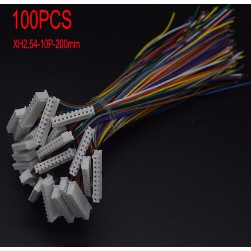 100PCS XH2.54 2.54mm 10P Wire Cable Connector XH Plug Male Battery Charging Cable JST 20CM 1007-26 AWG