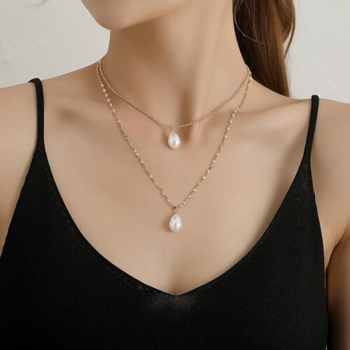 2021 Korean Fashion Imitation Pearl Pendant Necklace for Women Statement Bohemian Multi Layer Long Necklace Party Jewelry