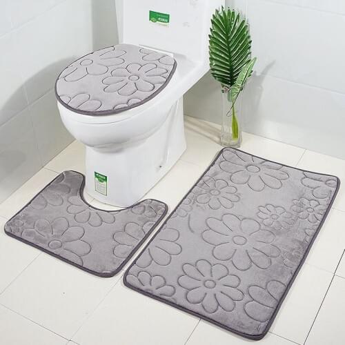 Occident Style Flannel Toilet Pad Embossing with flower pattern 3PCS 3D Bathroom Floor Mat Set Anti-Skid Toilet Floor Rugs