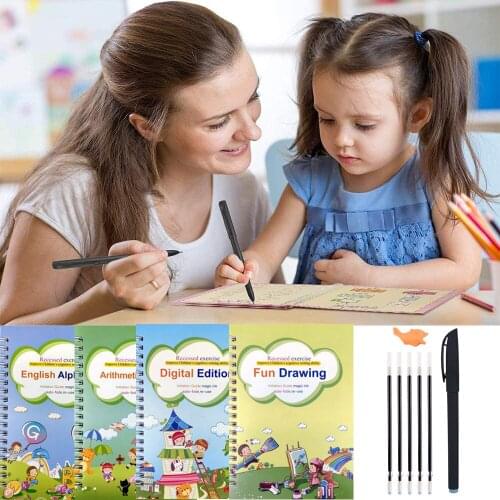 4 Books Reusable Copybook For Calligraphy Learn Alphabet Painting Arithmetic Math Children Handwriting Practice Books Baby Toys