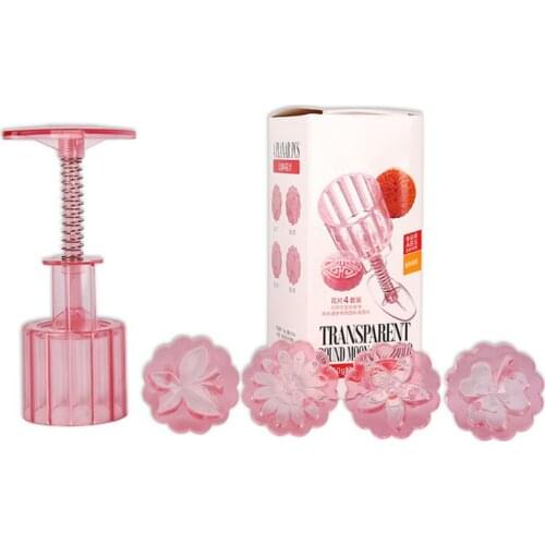 50g Snowy Moon Cake Mold 4 Stamps Barrel Mooncake Hand Pressure Biscuits Pastry Mould DIY Baking Tool