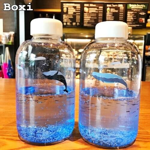 600ml Kawaii Dolphin Bottle Creative Gradient Color Glass Water Bottle With Silicone Sleeve High Capacity Men Women Sport Cups