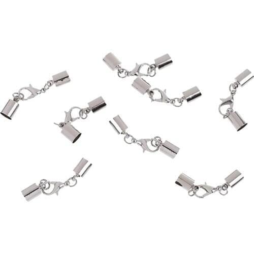 8 Silver Plated Necklace Bracelet Caps Lobster Clasp Kumihimo Tube End 5.5mm