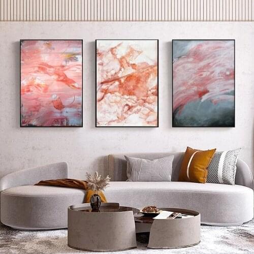 Abstract Pink Ink Ripple Landscape Canvas Painting Nordic Wall Art Pictures Moedrn Posters and Prints for Living Room Home Decor