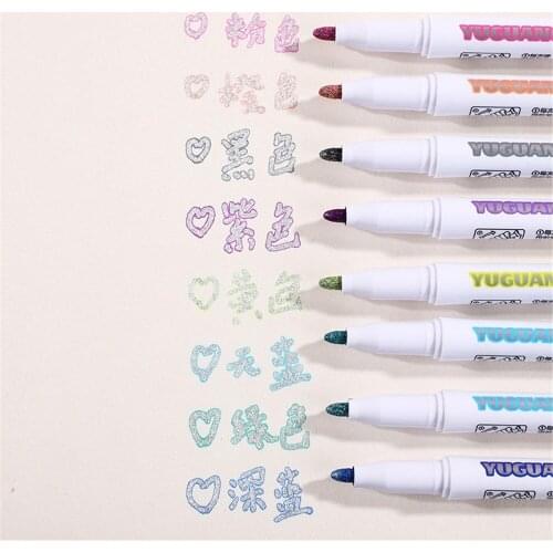 8Colors Double Line markers Highlighter Diary Graffiti Shimmer Writing Pen School Office Art Stationery Supply