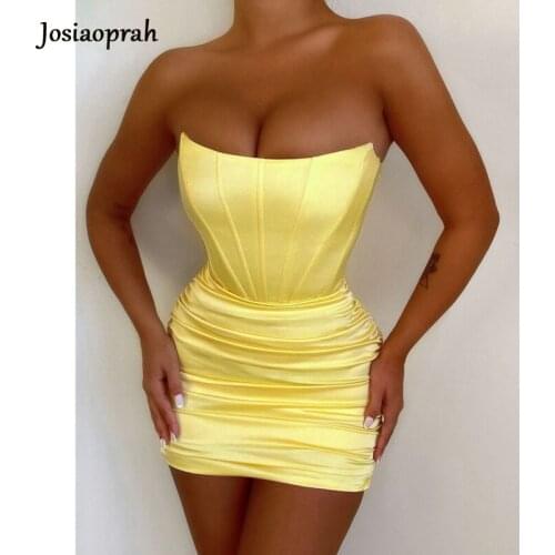 Josiaoprah Satin Sexy Dress Women Off Shoulder Anti Slip Bodycon Backless Strappy Dress Mini Sundress Summer Dress Vestidos