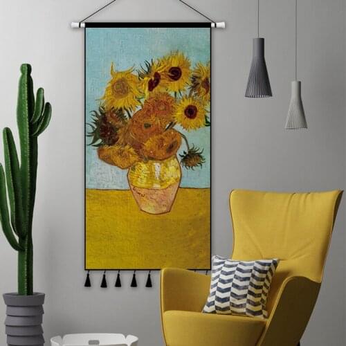 Sunflower in starry night Vincent Van Gogh famous artist art wall painting oil painting tapestry home wall decoration