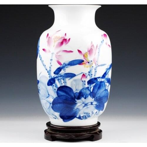 Chinese Master Hand Painted Famille Lotus Pattern Ceramic Porcelain Lotus Vase Modern Home Furnishings