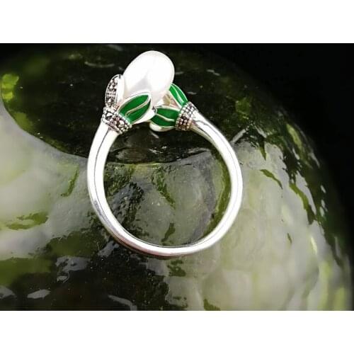 Thai silver ring S925 silver inlaid natural freshwater pearl female cross section simple fashion jewelry rings