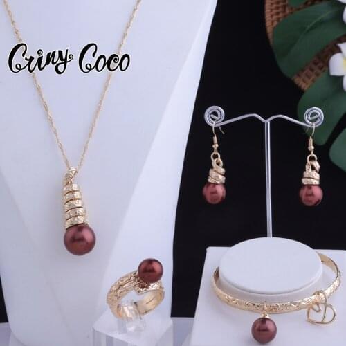 Hawaiian Fashion Sets Jewelry Pearl Rings Polynesian Gold Nacklace Spiral Type Earring Bangles New 2021 for Women Party Wedding