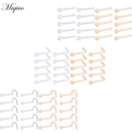 Miqiao 10pcs Simple Personality Acrylic Invisible Transparent Flesh Color Universal Nose Stud Earrings