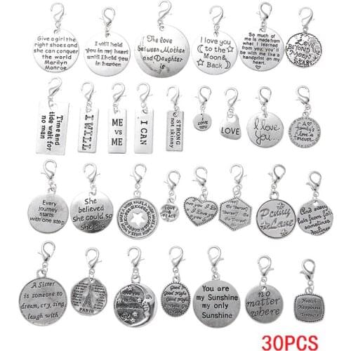 Fashion Mixed Alloy Geometric Letter Words Charms Lobster clasp pendants fit Bracelets Necklace DIY Metal Jewelry Making