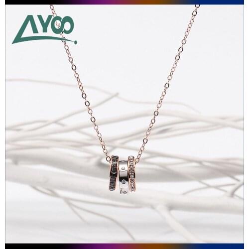 SWA Fashion Jewelry 1:1 Charm Three Color Ring Necklace Transfer Bead Clavicle Jewelry Pendant Couple Necklace Romantic Gift