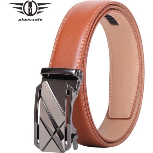 Plyesxale Green Black Blue Red Brown Leather Belt Men High Quality Luxury Mens Belts With Automatic Buckle Formal Belt Man B99