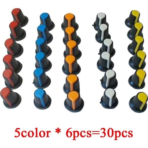 Potentiometer knobs Kit 15X17mm 6mm, for WH148 potentiometer B10K B100K B500K Yellow Orange Blue White Red 5value*6PCS=30PCS