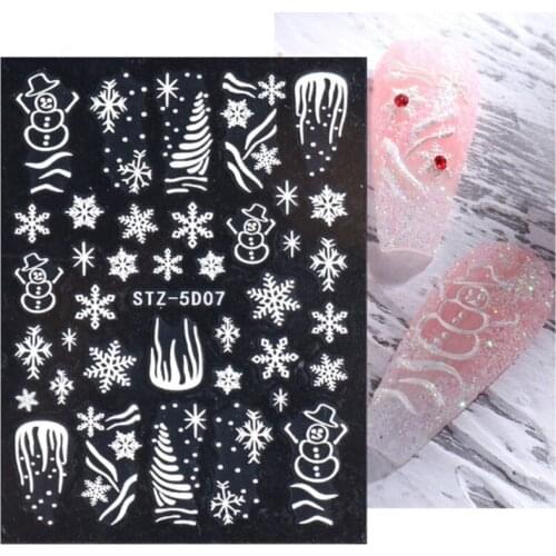 Snowflake Nail Sticker White Xmas Nail Decals 3D Self-adhesive Nail Art Stickers for Winter Holiday Manicure Polish