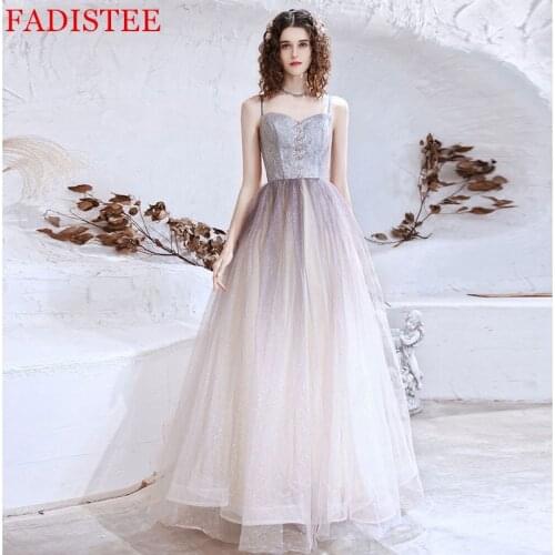 New Style Evening Dress Prom Party Robe De Soiree Longue Formal Dress Simple Robe De Soiree Grey Gradient Sling