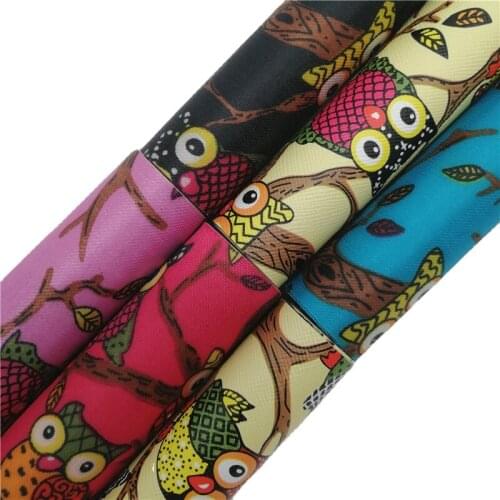 Onefly Wholesales Dropshipping Leather Supplier Owls Printed Synthetic Faux Vinyl Leather Fabric Sheets For Bow DIY FZ202A