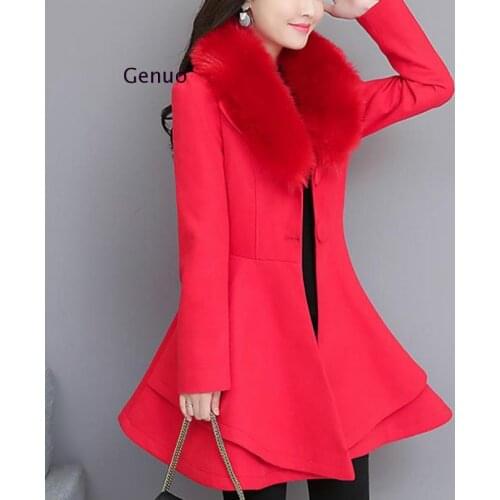 New 2020 Autumn Winter Wool Coat Women Long Elegant Wool Blend Coats Female Sweet Preppy Large Fur Coat Outwear