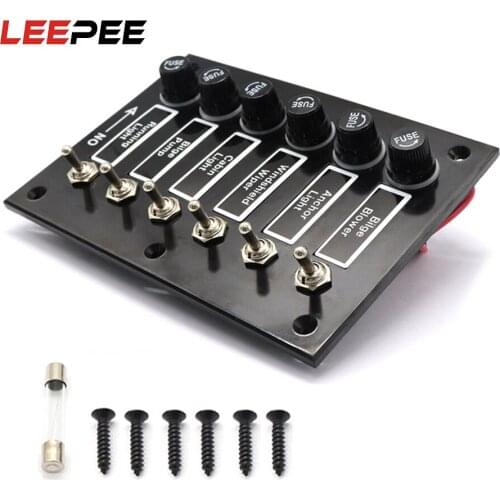 LEEPEE With Fuse Protection 6 Gang DC12/24V Car Switch Panel Label Stickers ON/OFF Rocker Toggle for Car Marine Ship Caravan RV