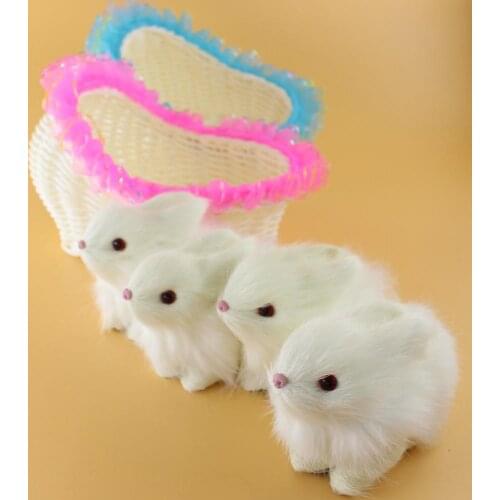 Realistic Furry Double Rabbit Figurine Sitting in Basket Doll Pillow Kids Lovers Birthday Baby Gift Home Table Decoration