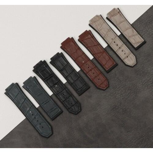 29x19mm Top brand quality cow real leather with rubber watchband for Hublot strap for King Power belt watch band logo
