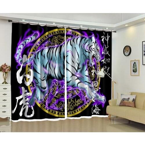 White tiger Cortina luxury Blackout 3D Window Curtain For Living Room Bedroom Cortina Drapes Rideaux Customized size pillowcase