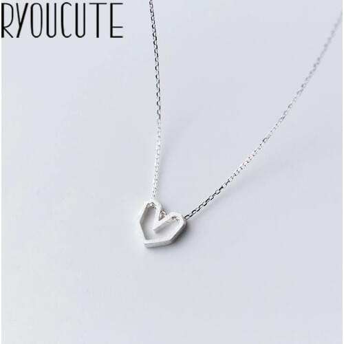 RYOUCUTE Real Pure Silver Color Jewelry Long Heart Necklaces Statement For Women Accessories Kolye Collar Mujer