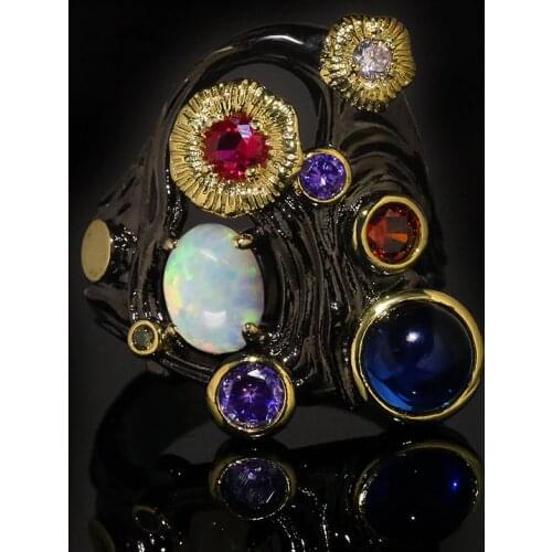 S925 silver Unique Design Hip Hop Purple Red CZ Gothic Black Gold Hollow Parties Jewelry Vintage Rings for Women gift