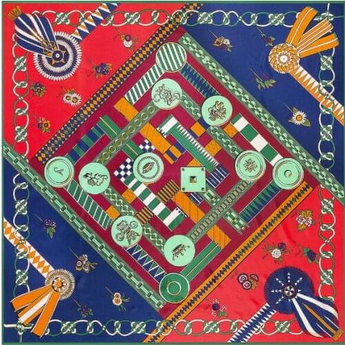 130*130CM High Quailty Silk Square Scarf Chain Design Headband Female Ladies Luxury Brand Scarf Silk Shawl Pashmina