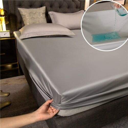 Silky Waterproof Solid Fitted Sheet All-Around Elastic Urine-Proof Bed Sheet Double Twin Queen King Mattress Protection Cover