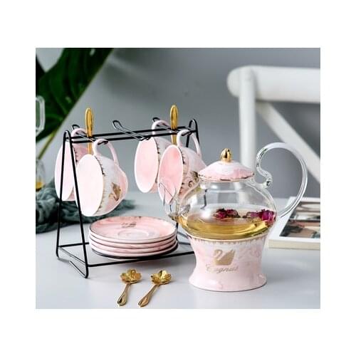 Nordic Marble Texture Ceramic Tea Cup High Temperature Afternoon Tea Luxury Coffee Cup Set Milk Cup Mug with Saucer and Spoon