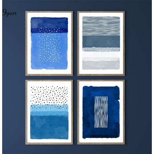 Modern Abstract Blue Artwork Poster Watercolor Shapes Wall Art Prints Canvas Painting Interior Living Room Decoration