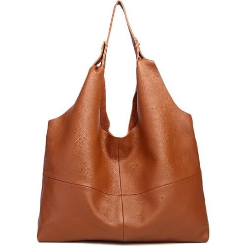 Luxury Real Cow Leather Women Totes Bag Large Casual Lady Shoulder Bag Genuine Leather Women Handbag Simple Leather Shopping Bag