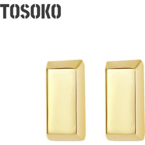 TOSOKO Stainless Steel Jewelry Geometric Gold Cube Earrings Autumn And Winter Earrings For Women BSF360