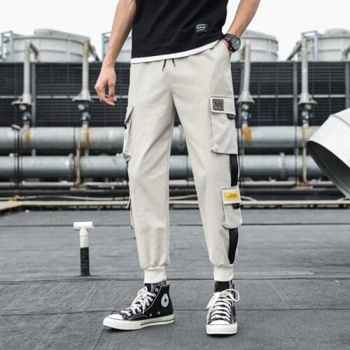 Spring Mens Korean Version Trend Ankle Length Cargo Pants Casual Drawstring Pants Bound Feet Sweatpants for Autumn