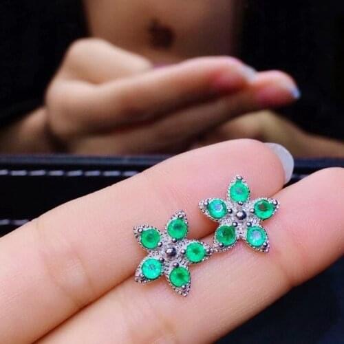 Jewelry Fashion Earrings for Party 3mm * 3mm Natural Emerald Errings 925 Silver Gemstone Eardrop Gift for Woman