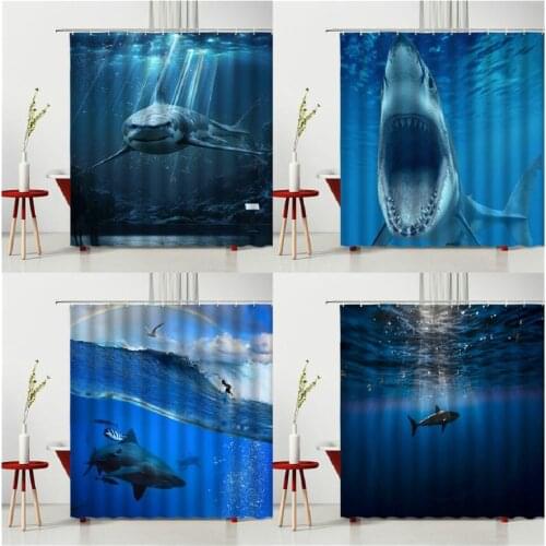 Wild Marine Life Shark Bath Curtains Bathroom Screen Shower Curtain Household Products Bathtub Decoration Multiple Size